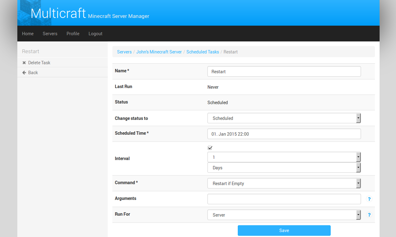 Multicraft Scheduled Task Restart