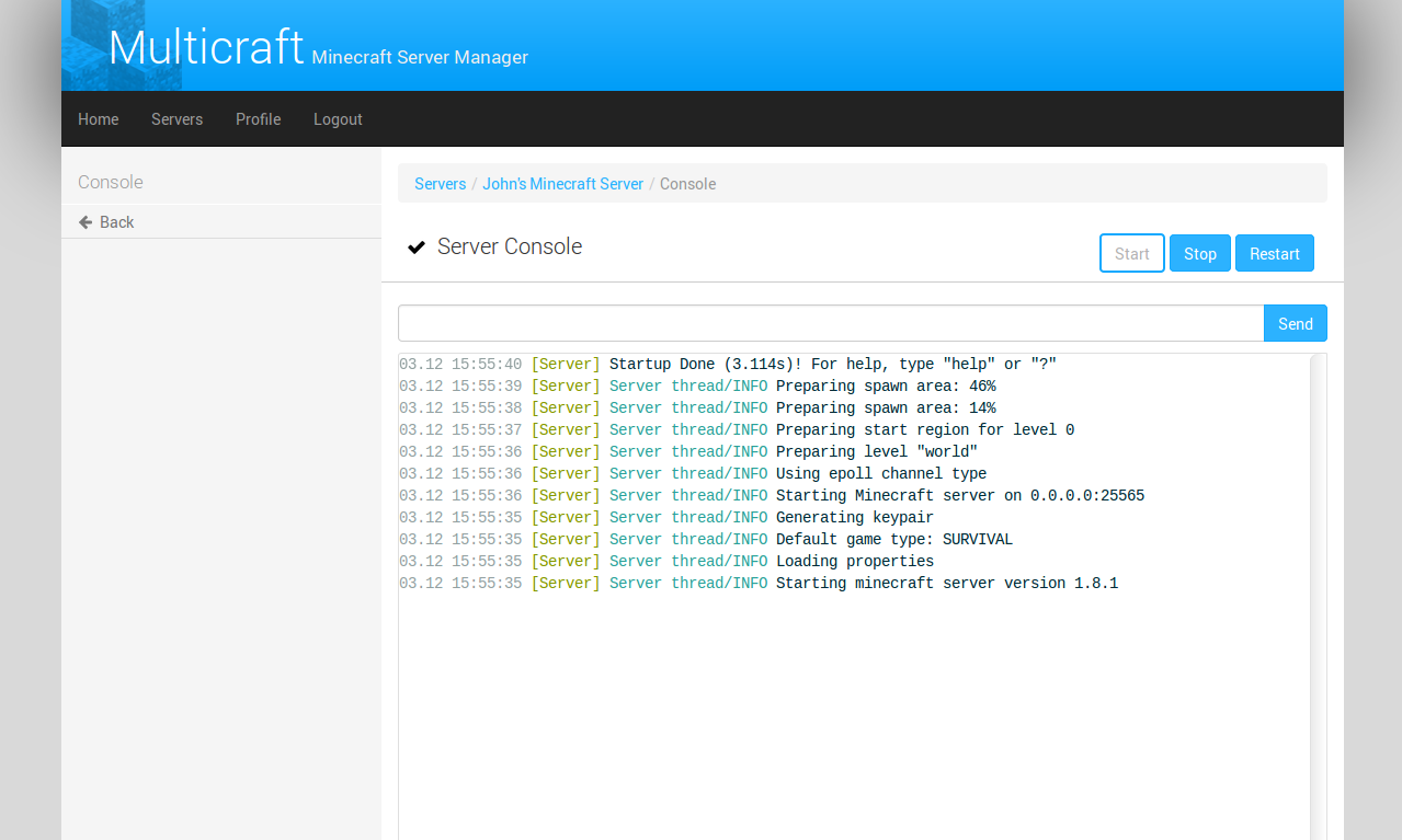 Multicraft Server Console