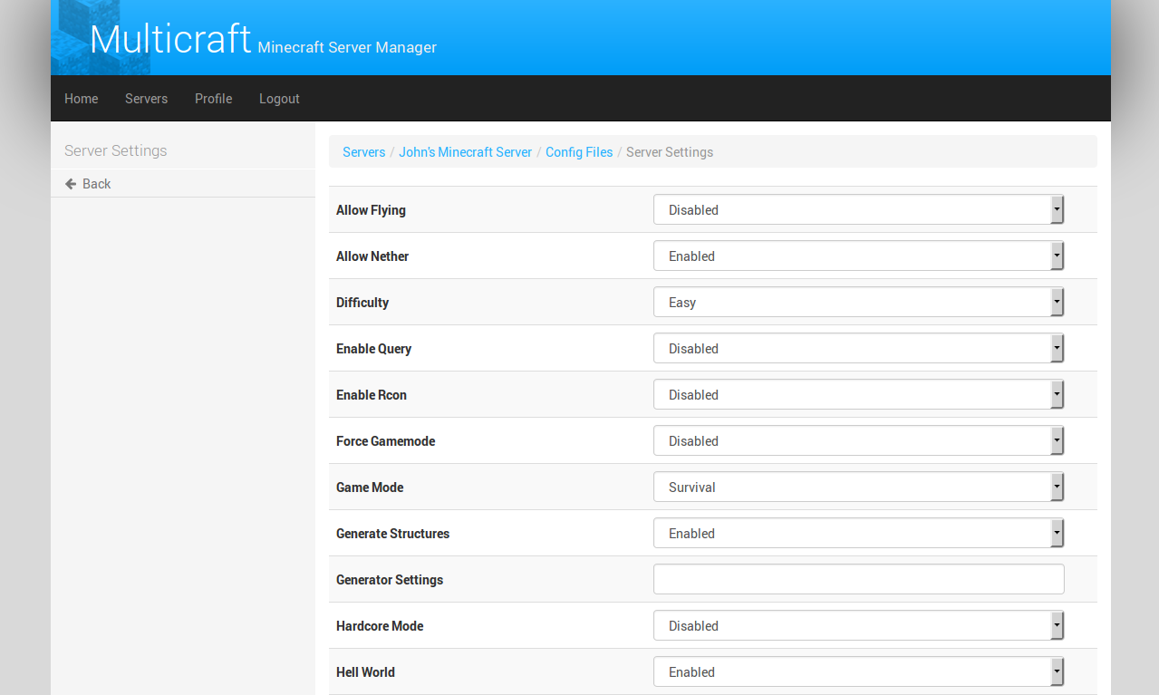 Multicraft Server Properties