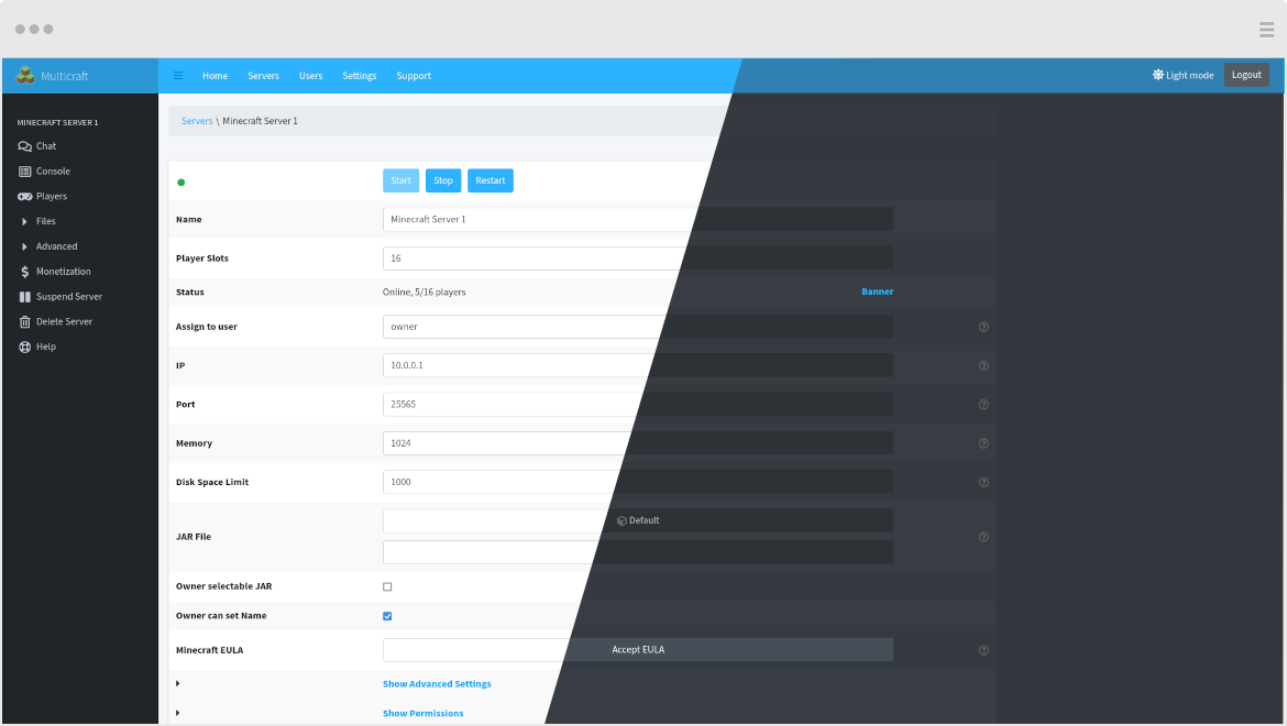 Multicraft Control Panel, take control of your Minecraft Server